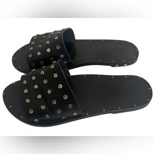 beek Lovebird Studded Slide Sandals Black Leather  Flat Comfort Slip On Womens 7